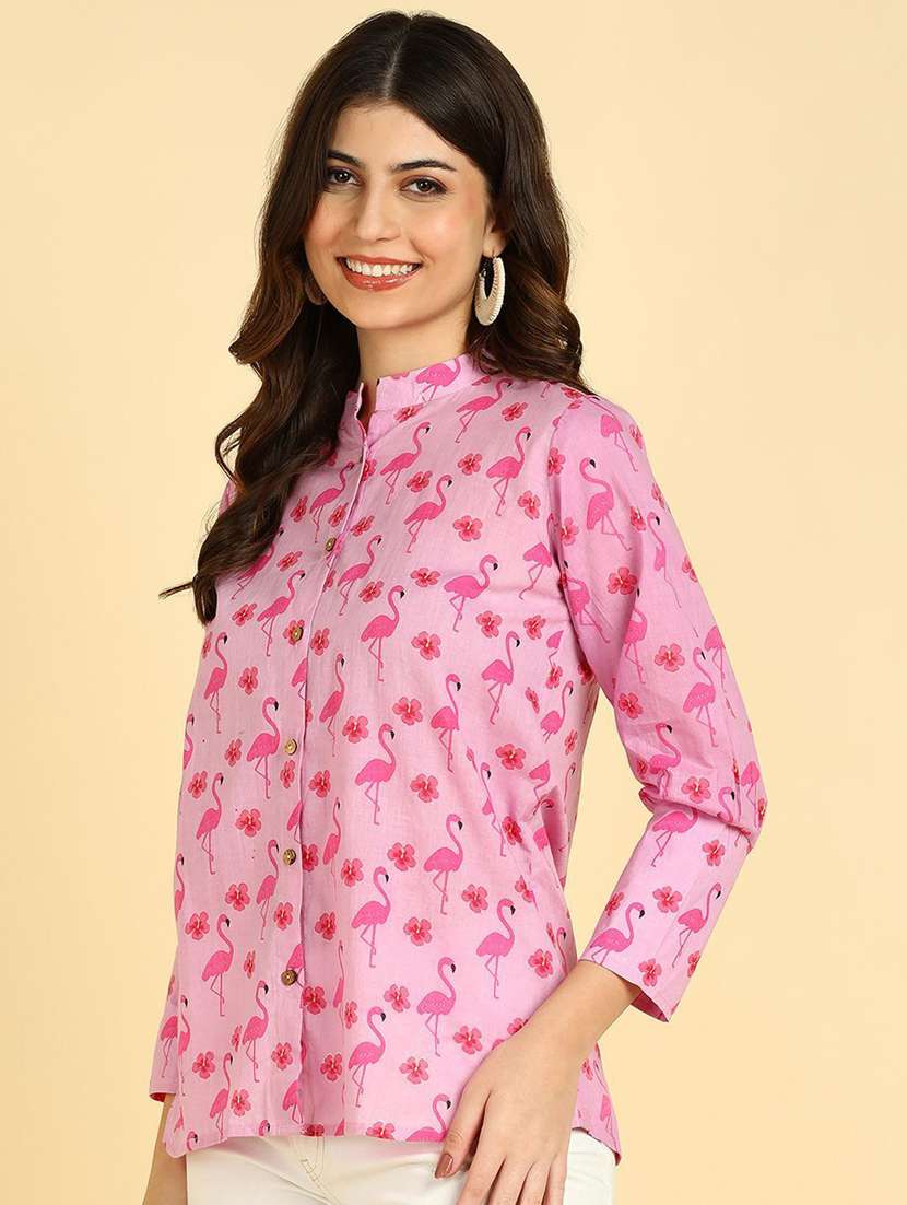 women printed pink cotton regular shirt - 22407520 -  Standard Image - 1