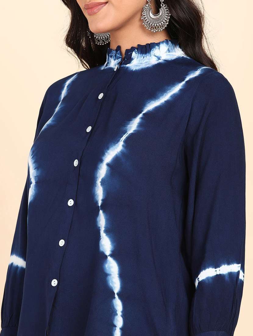 women self design blue viscose regular shirt - 22407546 -  Standard Image - 1