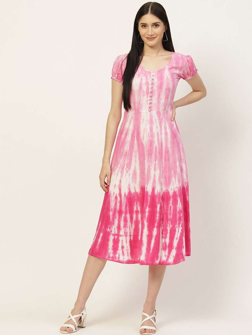 women printed a-line midi viscose dress