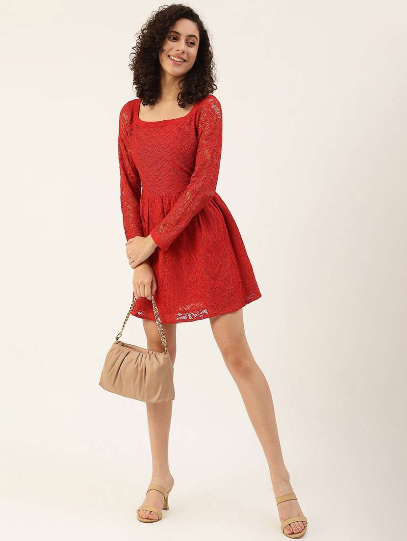 women red lace fit & flare dress - 22407561 -  Standard Image - 4