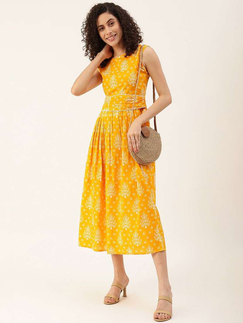 women printed fit & flare viscose midi dress
