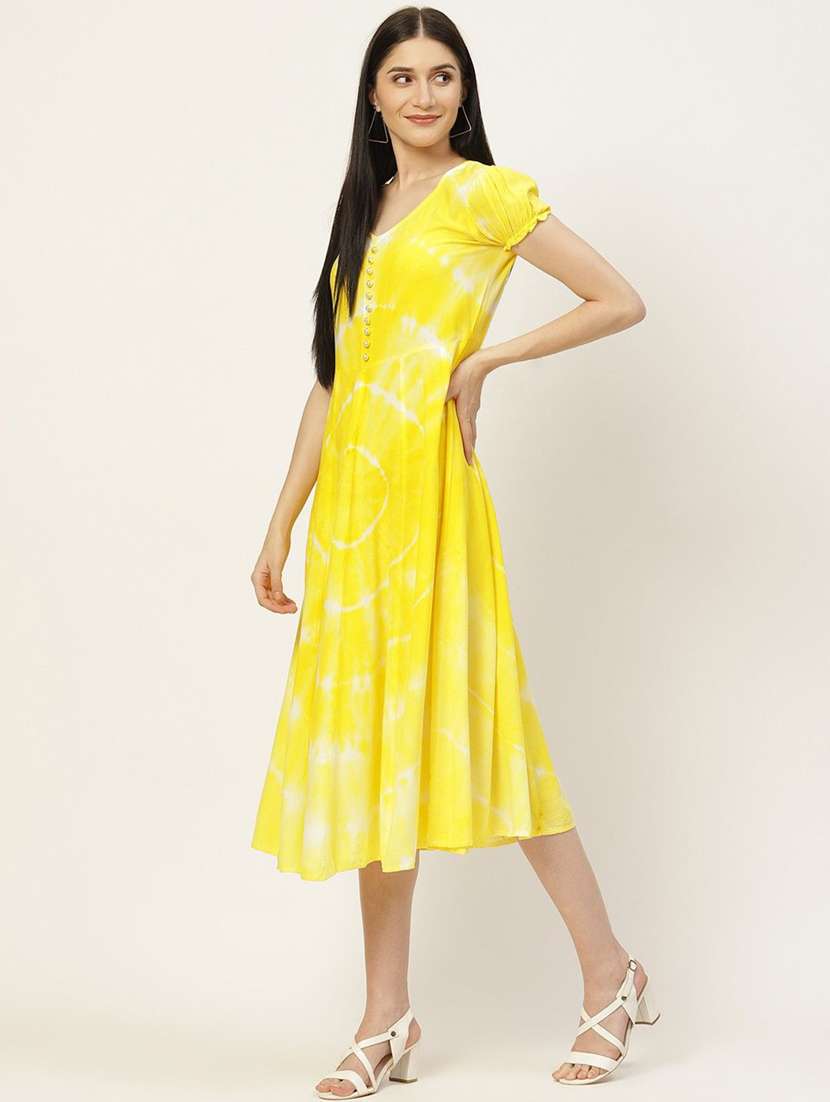 women yellow viscose a-line dress - 22407570 -  Standard Image - 4