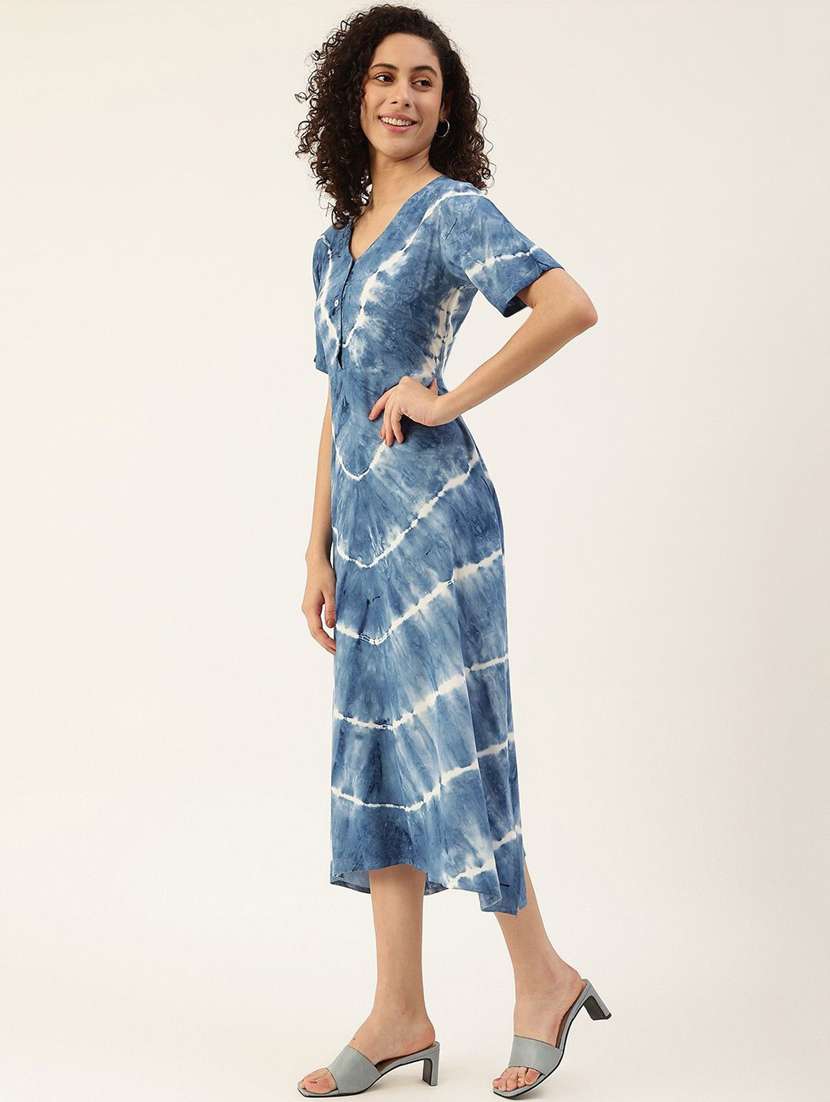 women blue viscose asymmetric dress - 22407571 -  Standard Image - 4
