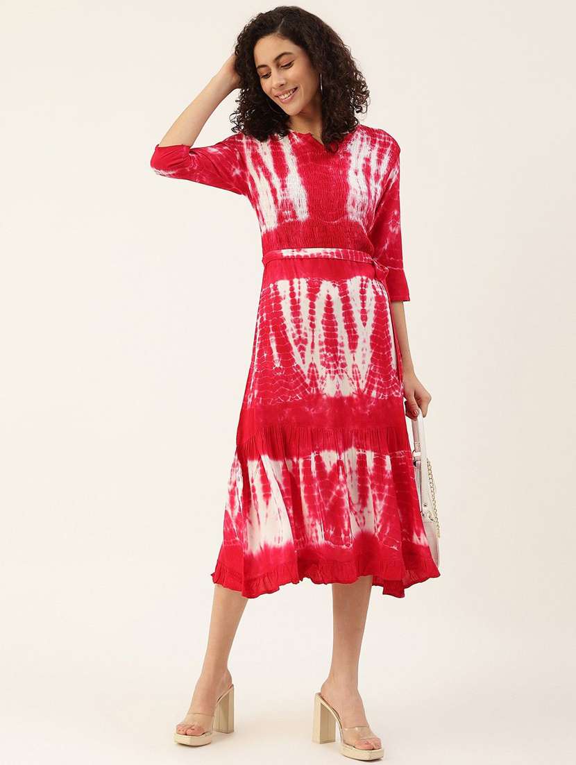 women tie & dye viscose tiered midi dress