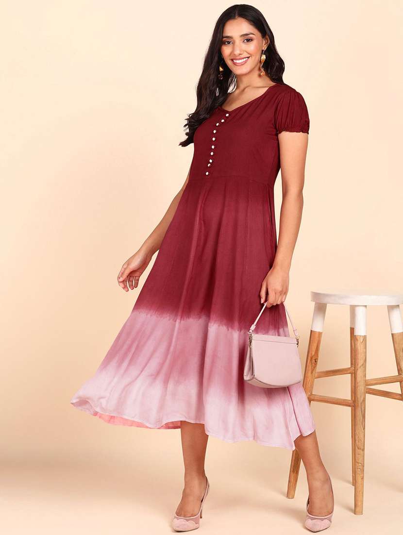 women tie & dye fit & flare viscose dress