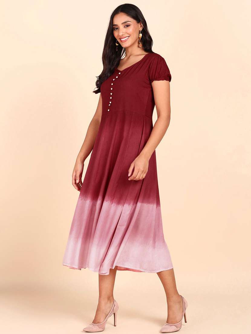 women tie & dye fit & flare viscose dress - 22407582 -  Standard Image - 4
