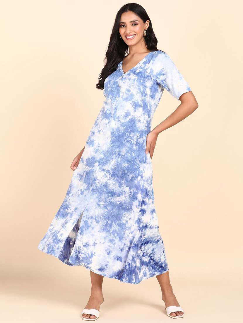 women tie & dye viscose midi fit & flare dress - 22407589 -  Standard Image - 4