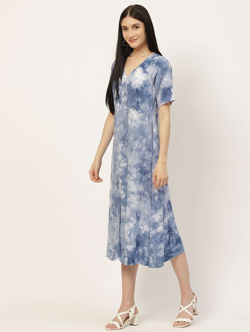Women Blue Viscose A-line Dress - 22407594 -  Standard Image - 4