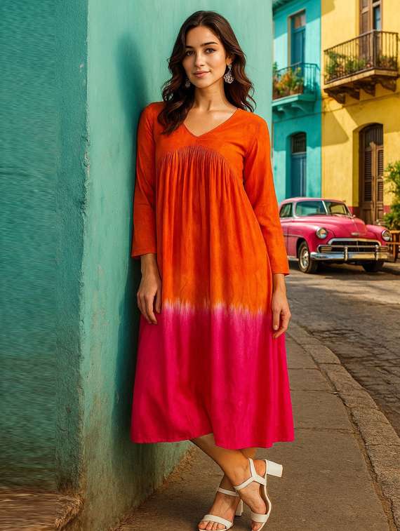 tie & dye viscose fit & flare dress - 22407607 -  Standard Image - 1