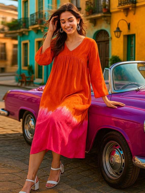 tie & dye viscose fit & flare dress - 22407607 -  Standard Image - 4