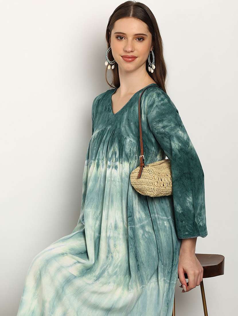 women tie & dye viscose a-line midi dress - 22407611 -  Standard Image - 1