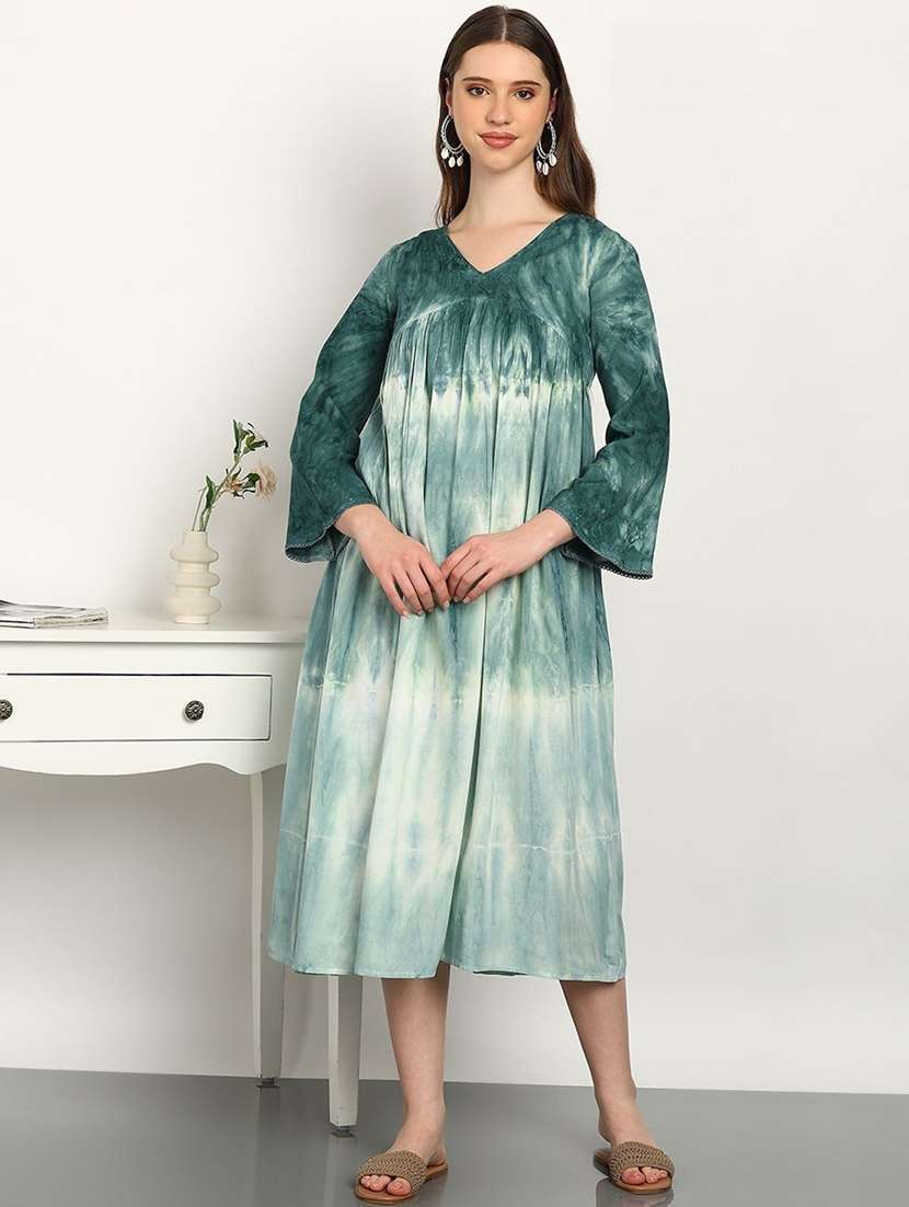 women tie & dye viscose a-line midi dress - 22407611 -  Standard Image - 4