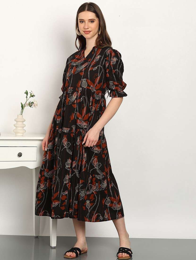 women black cotton a-line dress