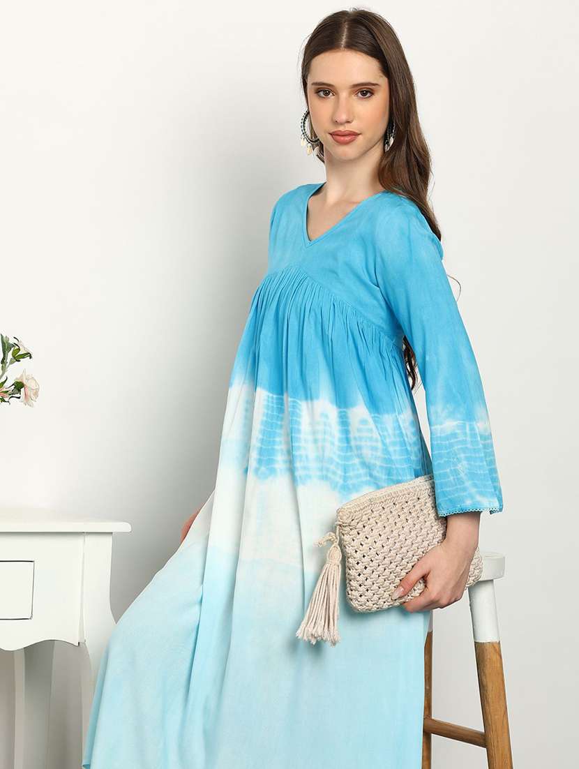 women blue viscose tie & dye a-line dress - 22407613 -  Standard Image - 1