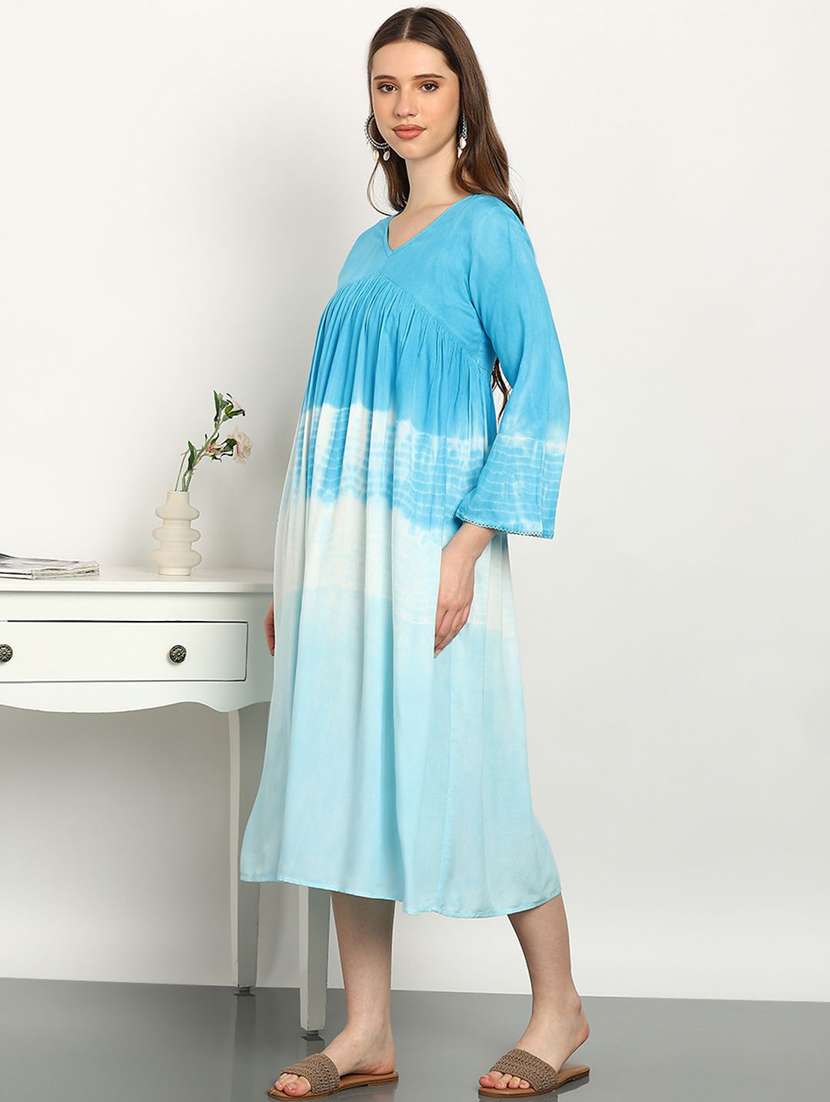 women blue viscose tie & dye a-line dress - 22407613 -  Standard Image - 4