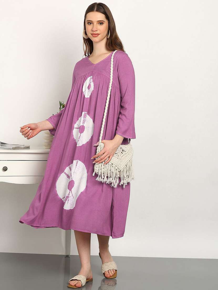 purple viscose aline dress - 22407614 -  Standard Image - 4