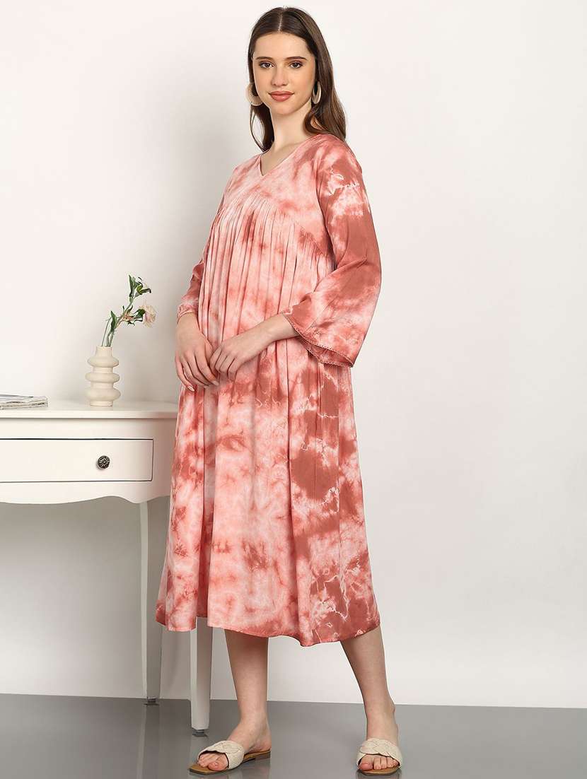 women pink viscose a-line dress - 22407615 -  Standard Image - 4