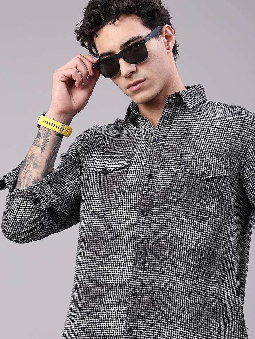 men checkered long sleeve regular fit casual shirt