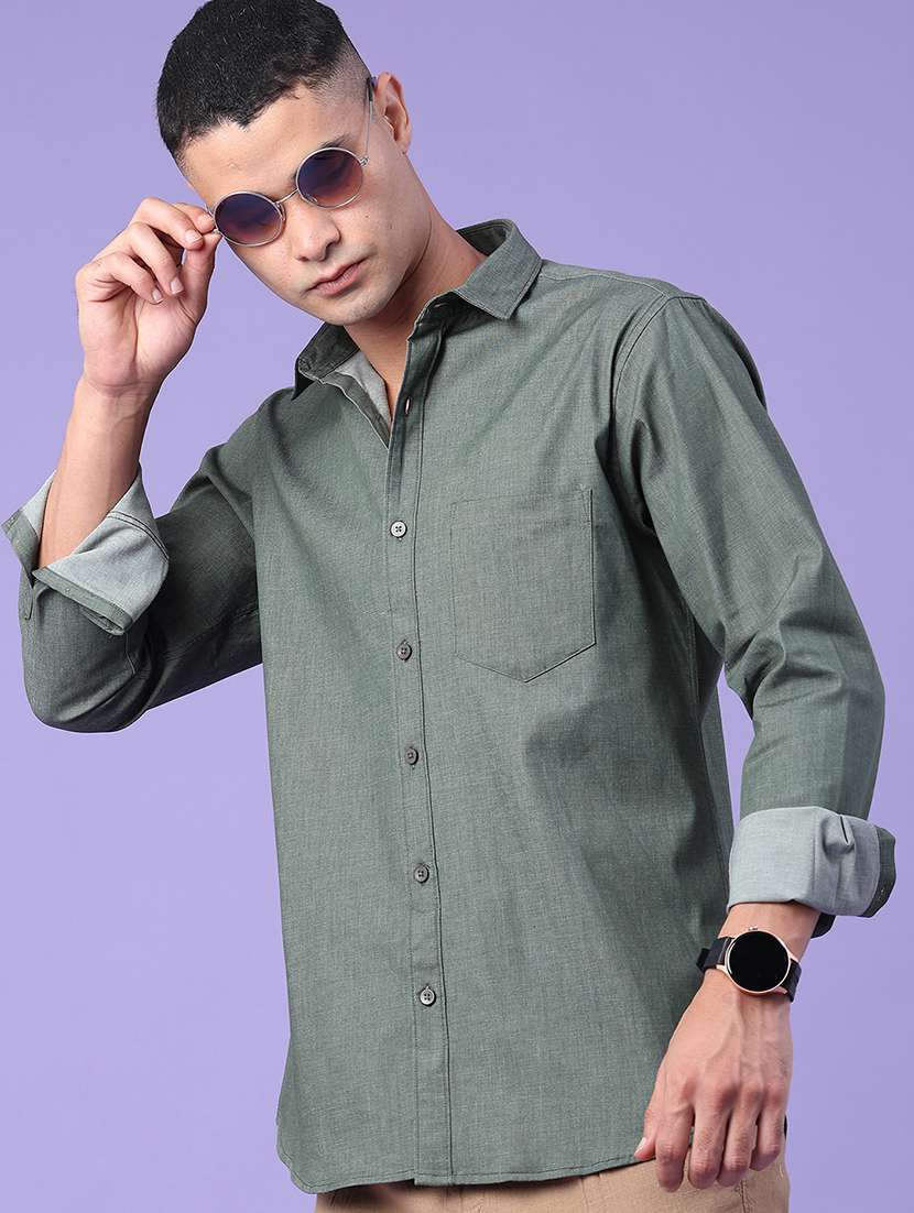 men solid long sleeve regular fit casual shirt