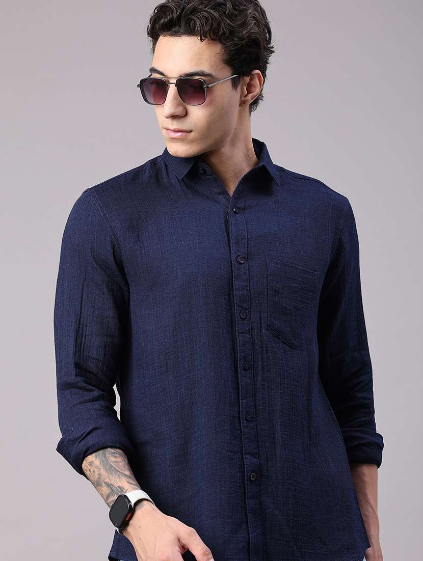 men solid long sleeve regular fit casual shirt