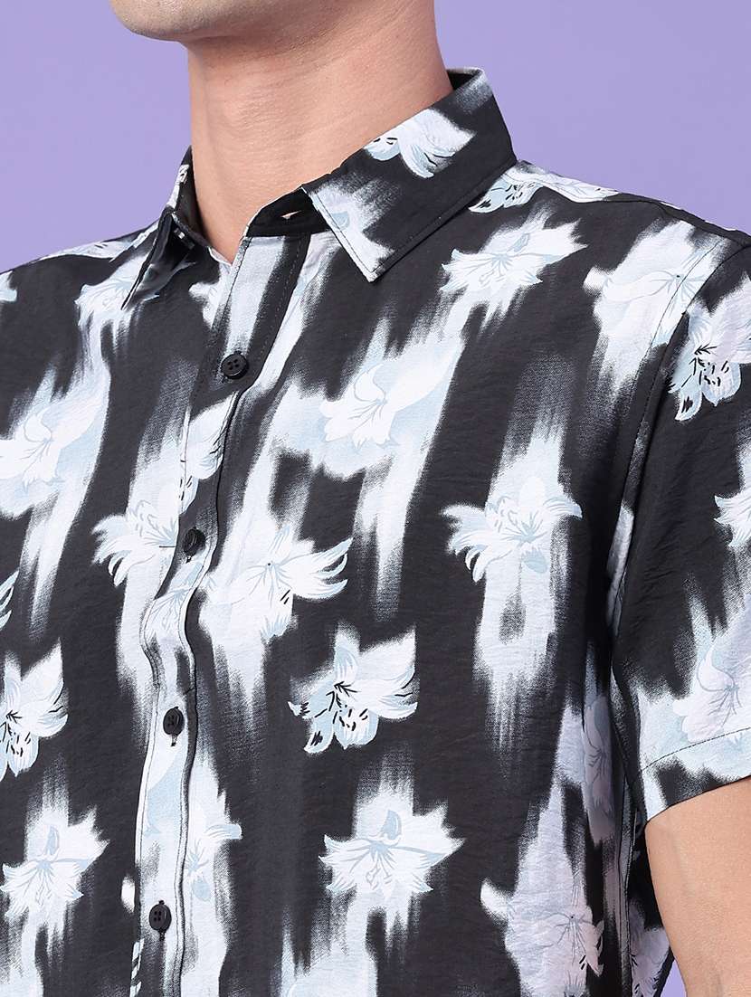 men printed short sleeve slim fit casual shirt - 22407762 -  Standard Image - 1