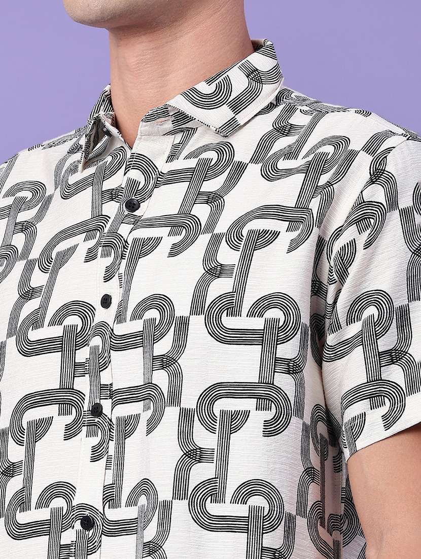 men printed short sleeve slim fit casual shirt - 22407764 -  Standard Image - 1