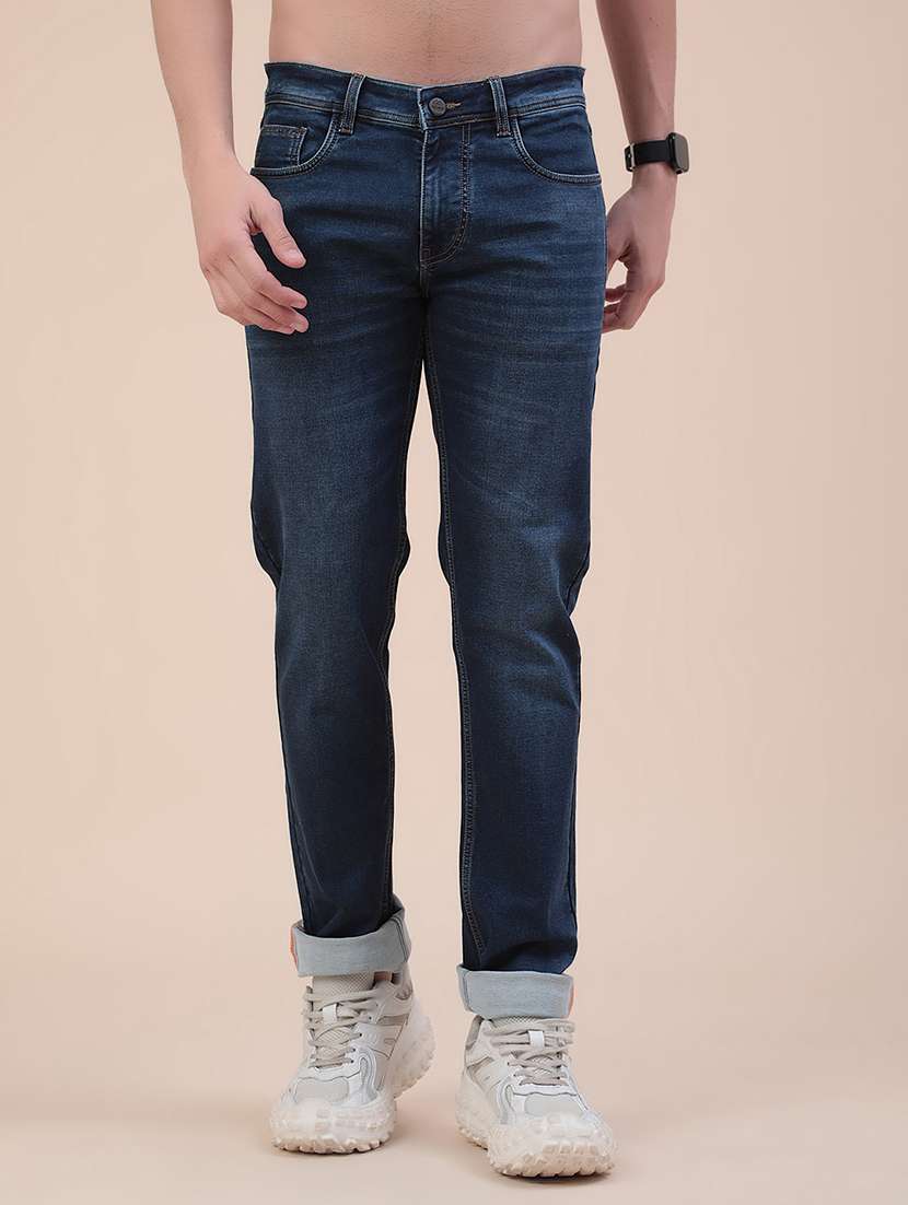 men washed mid rise slim fit jeans