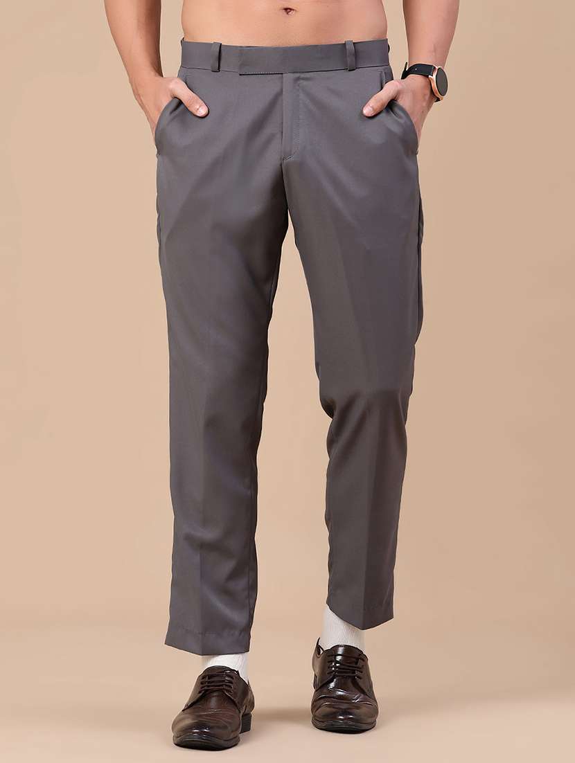 men solid mid rise flat front formal trouser
