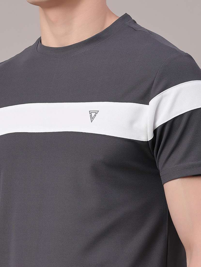 men chest striped round neck t-shirt - 22407832 -  Standard Image - 1