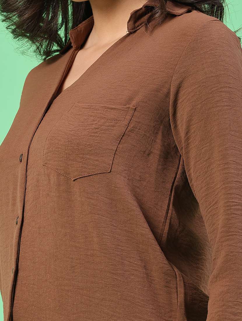 women solid three quarter sleeves collared shirt - 22407872 -  Standard Image - 1