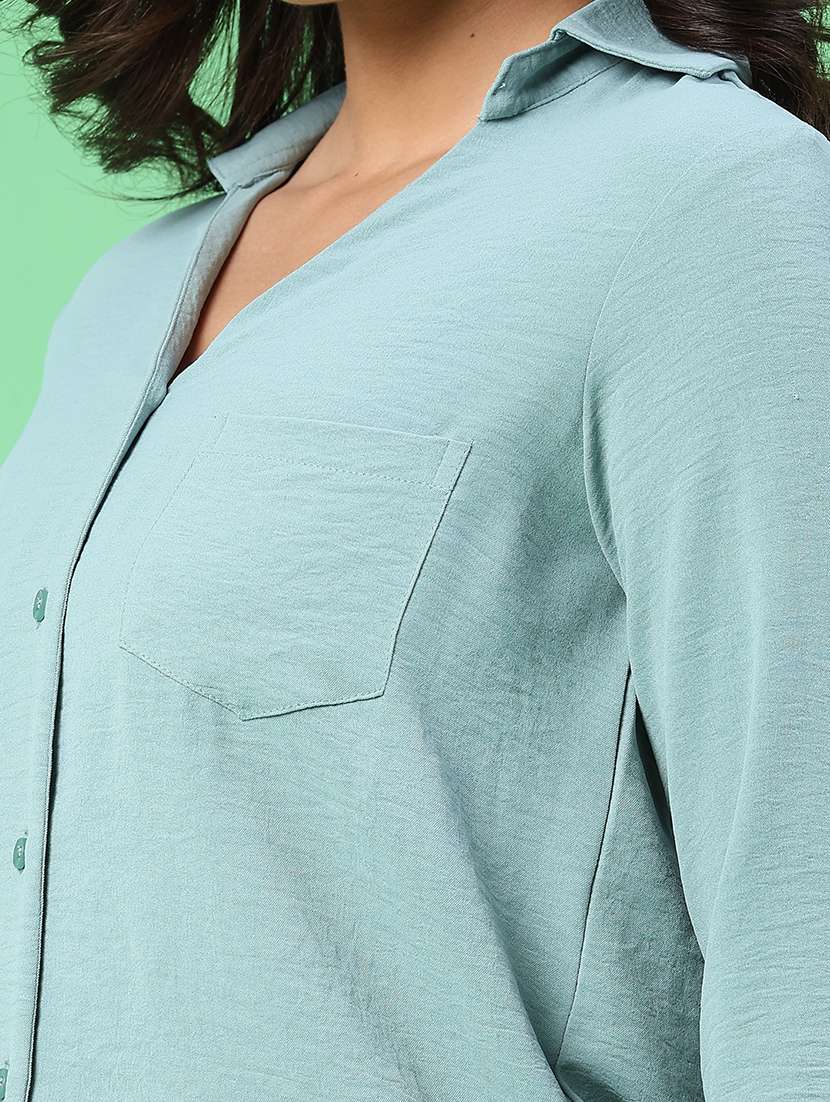 women solid three quarter sleeves collared shirt - 22407873 -  Standard Image - 1