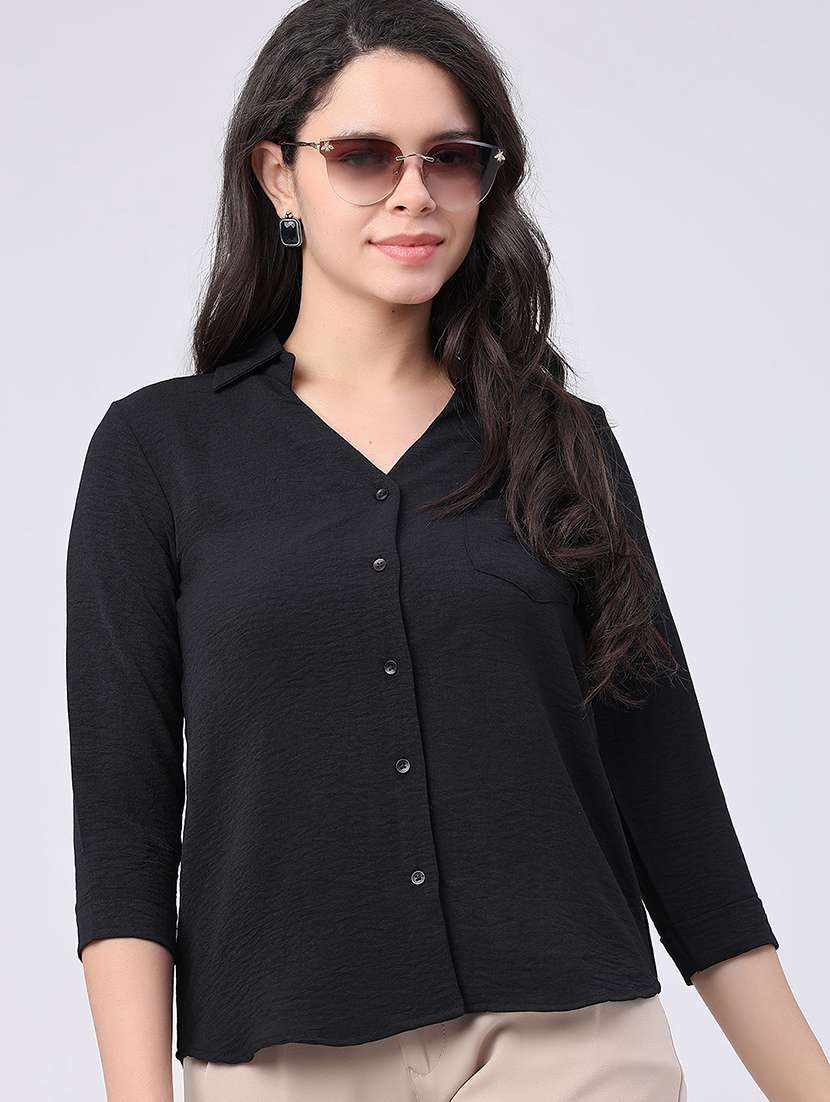 women solid collared regular shirt