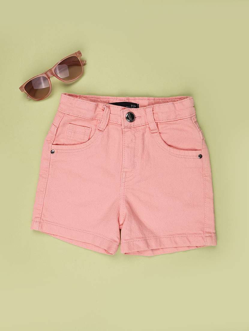 girls solid mid rise regular shorts - 22407944 -  Standard Image - 1