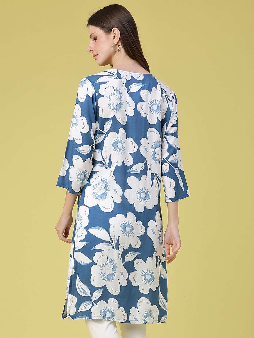 women floral three quarter sleeve straight kurta - 22407971 -  Standard Image - 4