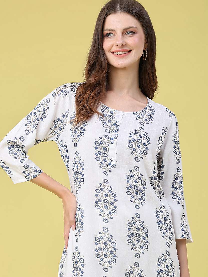 women floral three quarter sleeve straight kurta - 22407972 -  Standard Image - 1