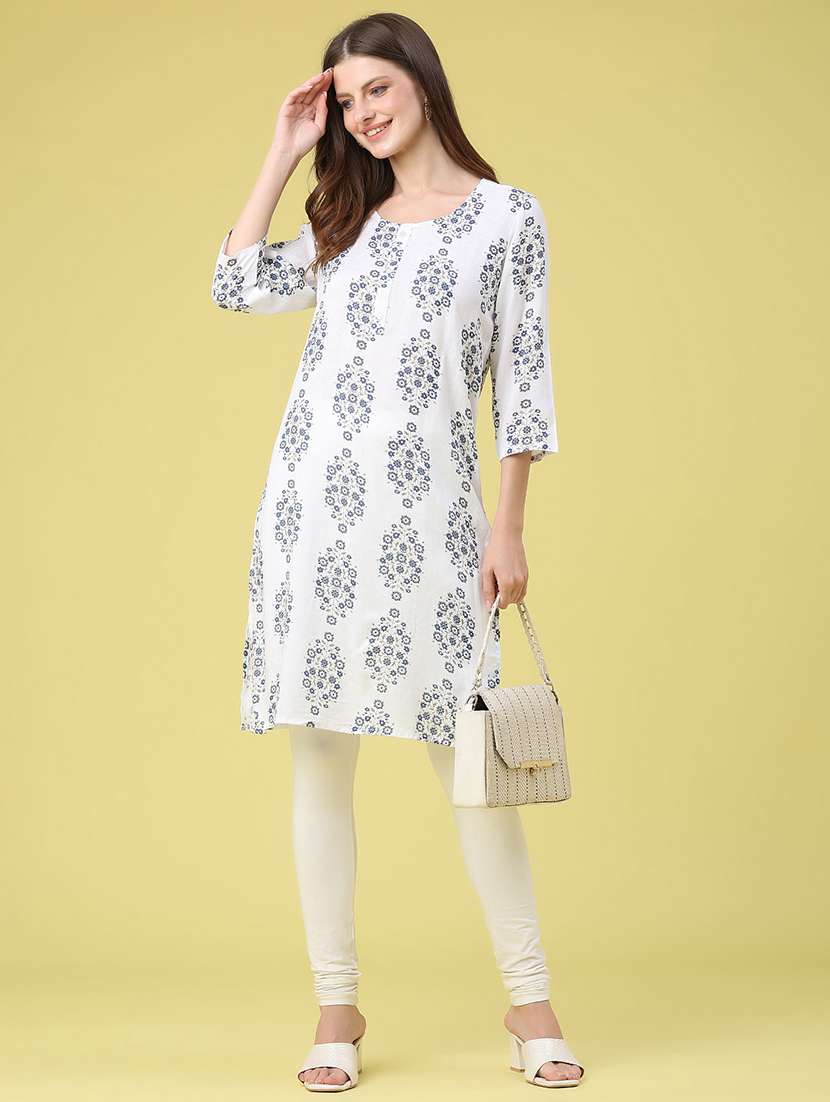 women floral three quarter sleeve straight kurta - 22407972 -  Standard Image - 4