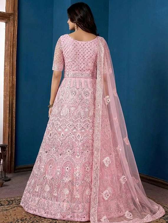 women solid with work semi-stitched gown with dupatta - 22408011 -  Standard Image - 4