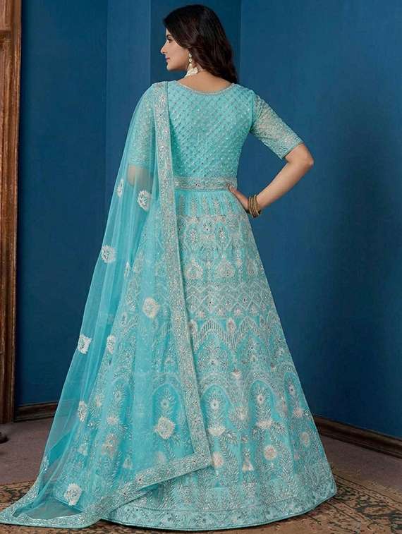 women solid with work semi-stitched gown with dupatta - 22408012 -  Standard Image - 4