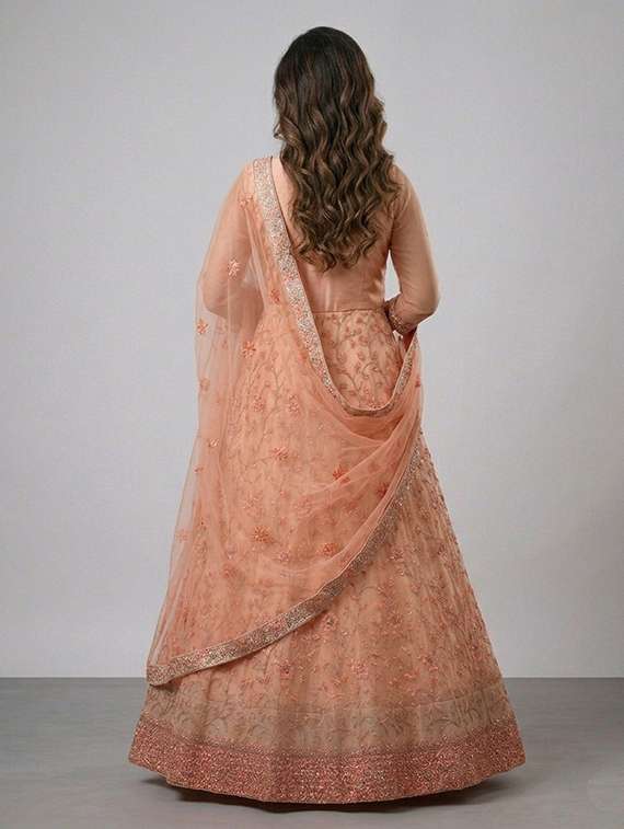 women solid with work semi-stitched gown with dupatta - 22408017 -  Standard Image - 4