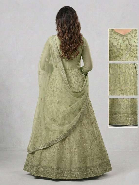 women solid with work semi-stitched gown with dupatta - 22408018 -  Standard Image - 4