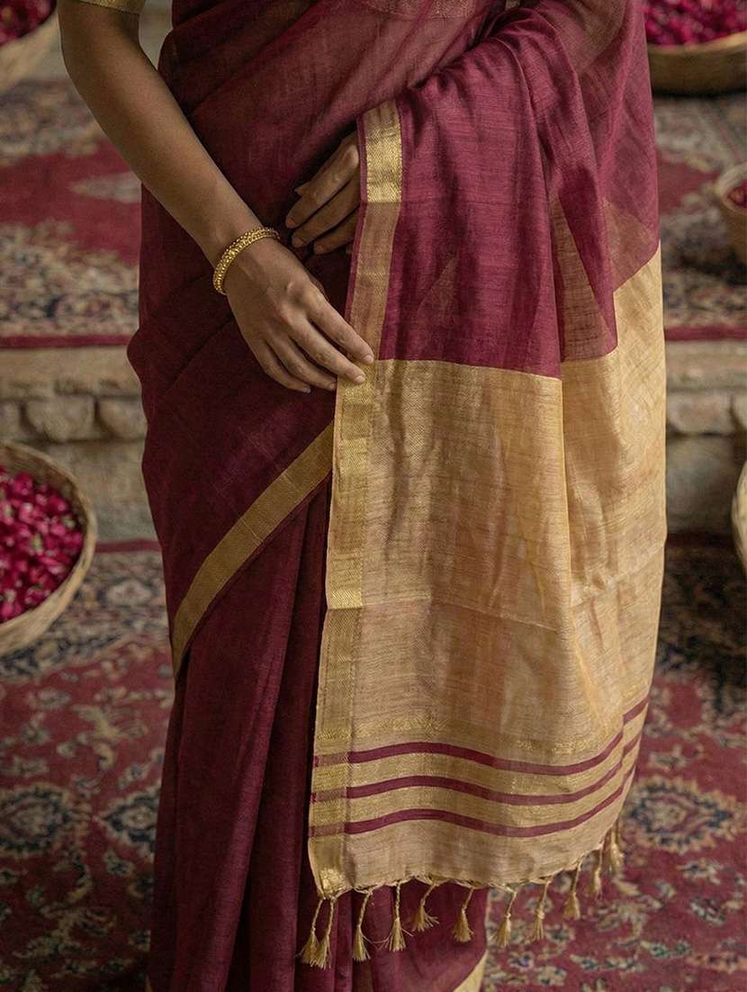 women solid handloom saree with blouse - 22408063 -  Standard Image - 1
