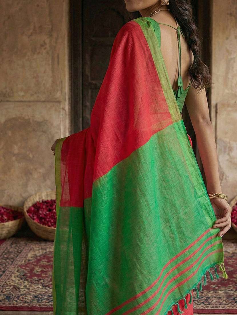 women solid handloom saree with blouse - 22408065 -  Standard Image - 1