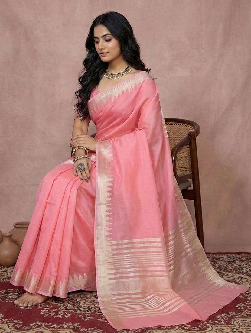 women solid handloom saree with blouse - 22408067 -  Standard Image - 1
