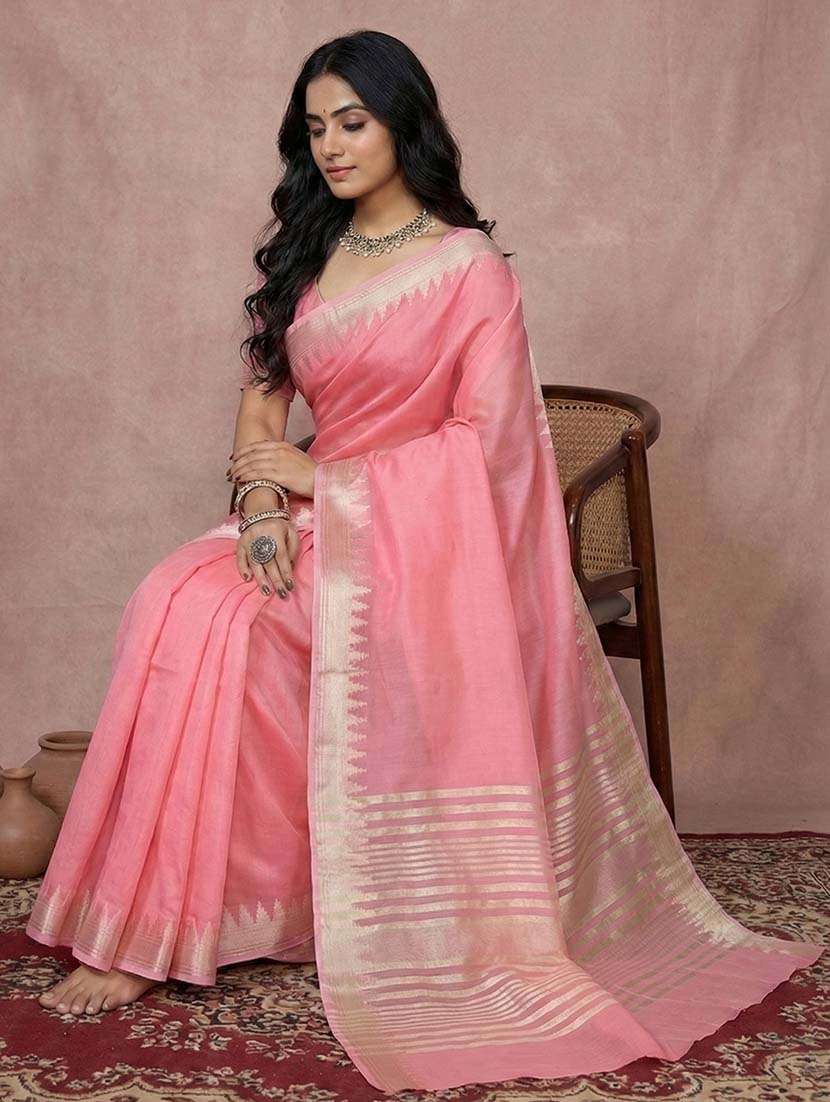women solid handloom saree with blouse - 22408067 -  Standard Image - 1
