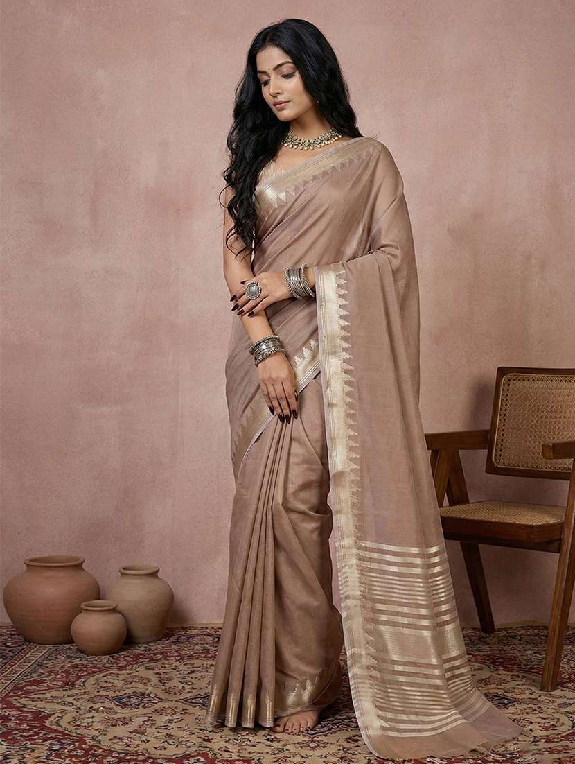 women solid with bordered saree with blouse - 22408074 -  Standard Image - 1