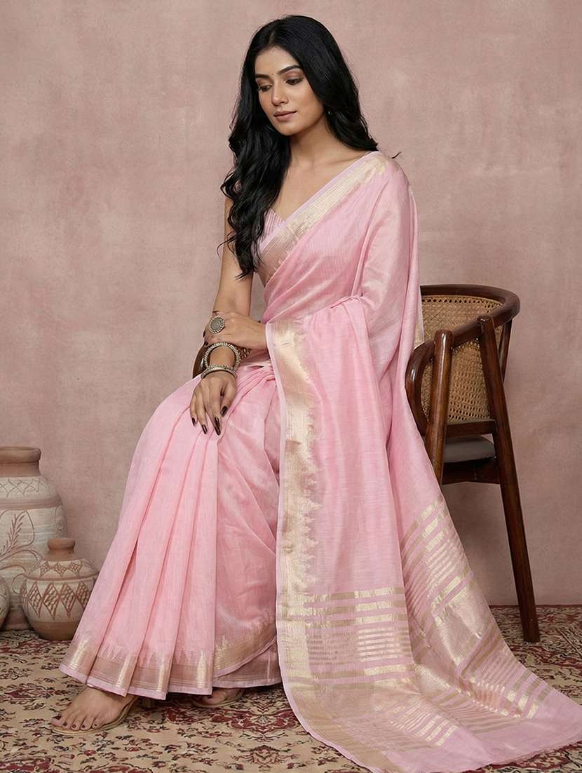women solid with bordered saree with blouse - 22408078 -  Standard Image - 1