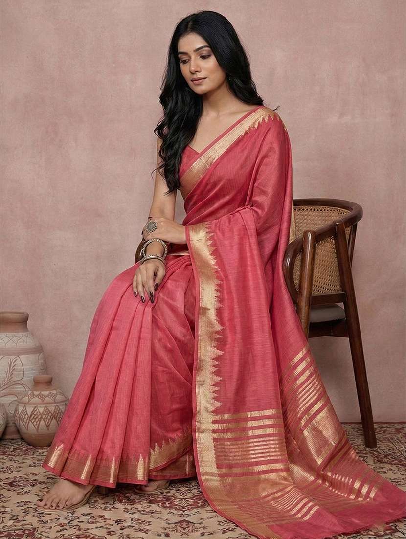 women solid with bordered saree with blouse - 22408082 -  Standard Image - 1