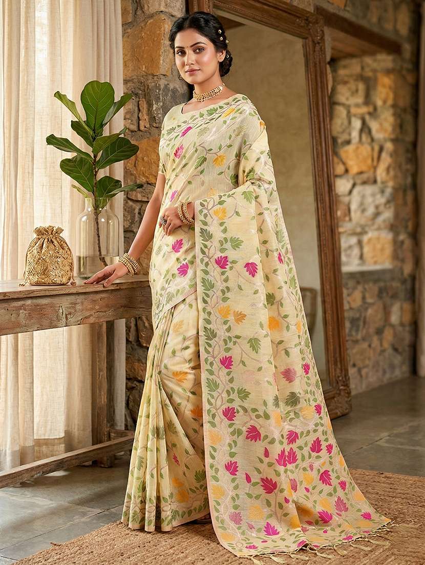 women floral weaving saree with tassel pallu with blouse - 22408152 -  Standard Image - 1