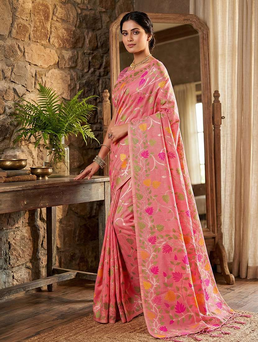 women floral weaving saree with tassel pallu with blouse - 22408155 -  Standard Image - 1