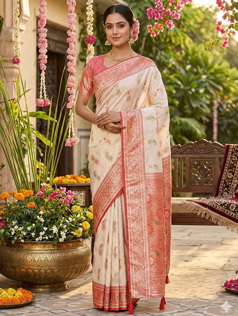 women self design banarasi saree with blouse